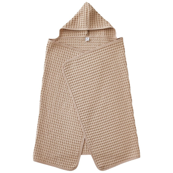 Maxi cape de bain en coton gaufré avec capuche Latté