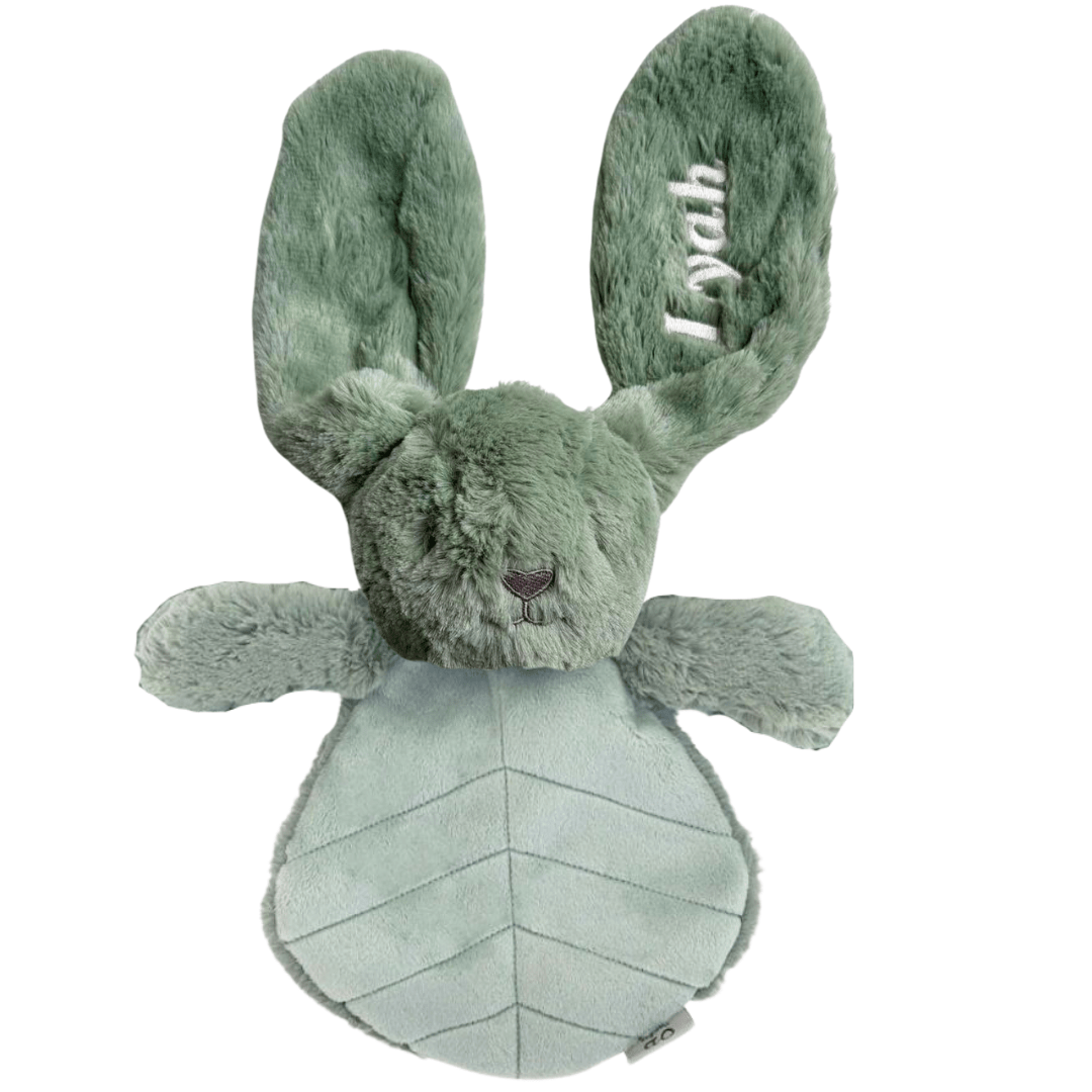 Doudou plat lapin 30 cm –Sauge - Petit coeur salé