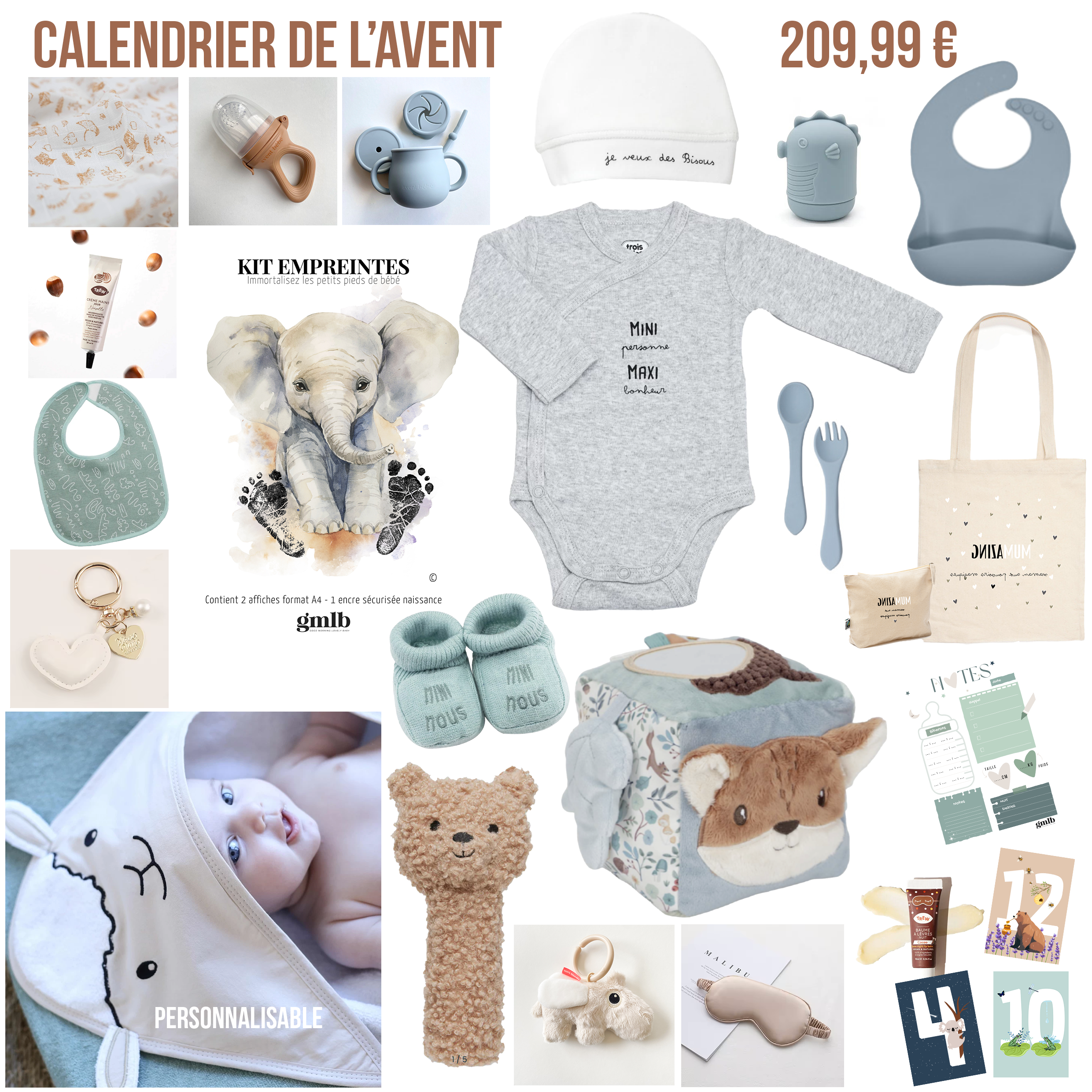 Calendrier de l'avent naissance Petit coeur salé | Cadeau de grossesse original