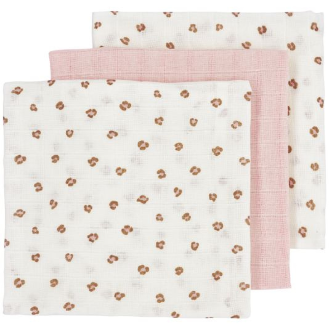 Lot de 3 langes léopard rose 70x70cm MEYCO BABY