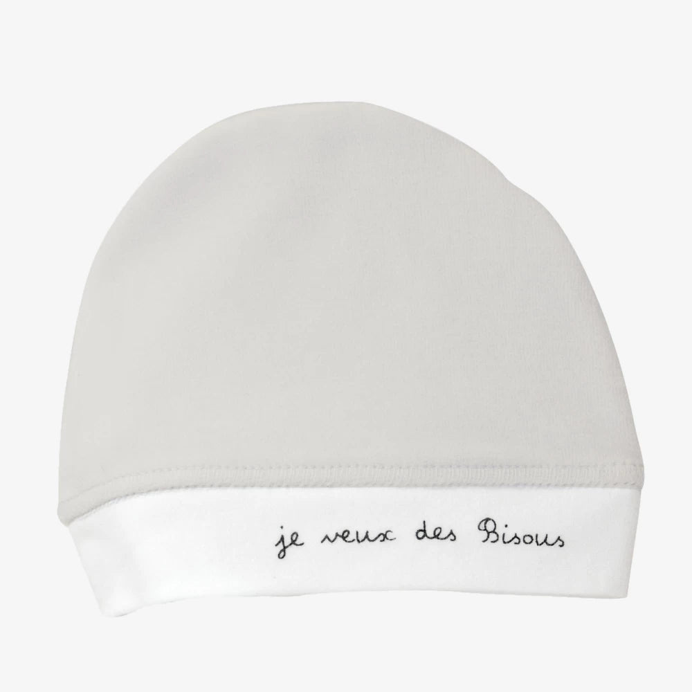 Bonnet naissance je veux des bisous gris