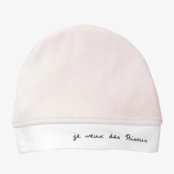 Bonnet naissance je veux des bisous rose