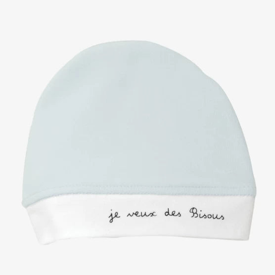 Bonnet naissance je veux des bisous bleu