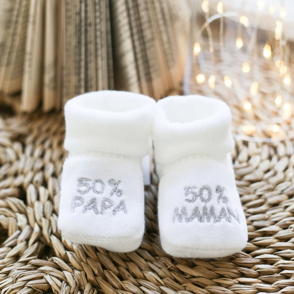 Chaussons bébé 50% papa/50% maman