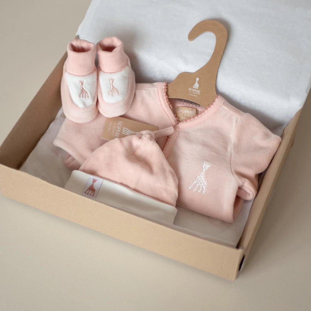 Coffret naissance Sophie la Girafe - Rose Poudrée - Petit coeur salé