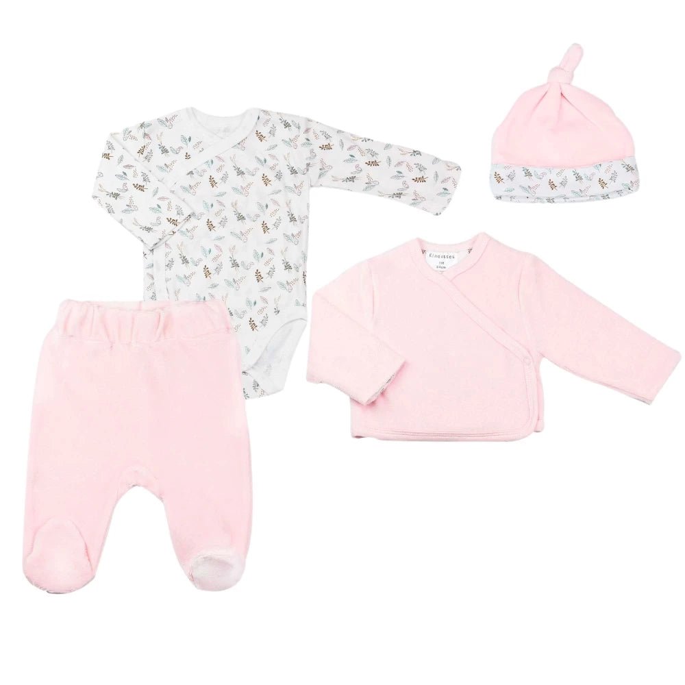 Ensemble naissance fille 4pcs - Rose des bois - Petit coeur salé